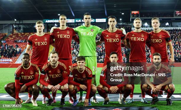 The Aberdeen team picture during a UEFA Conference League match between Aberdeen and HJK Helsinki at Pittodrie Stadium, on October 05 in Aberdeen,...