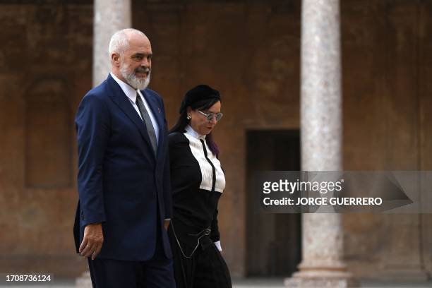Albanian Prime Minister Edi Rama and his wife Linda Rama arrives at the Carlos V palace, for a visit of the Alhambra, during the European Political...