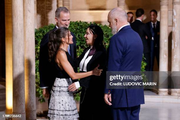 Spain's Queen Letizia and Spain's King Felipe VI welcome Albanian Prime Minister Edi Rama and his wife Linda Rama as part of a visit of the Alhambra,...