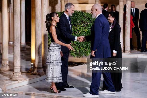 Spain's Queen Letizia and Spain's King Felipe VI welcome Albanian Prime Minister Edi Rama and his wife Linda Rama as part of a visit of the Alhambra,...