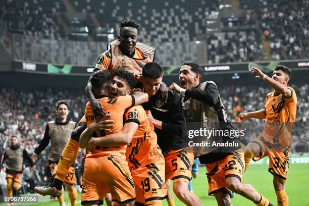 Players of Lugano celebrate after scoring a goal during the UEFA Europa Conference League Group D week 2 match between Besiktas and Lugano at Tupras...
