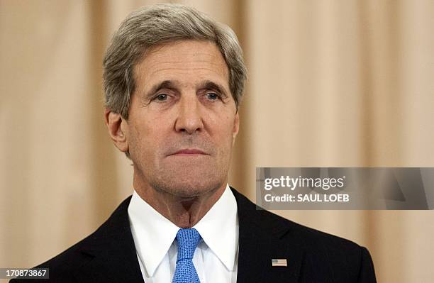 Secretary of State John Kerry speaks during an event releasing the Annual Trafficking in Persons Report Report at the State Department in Washington,...