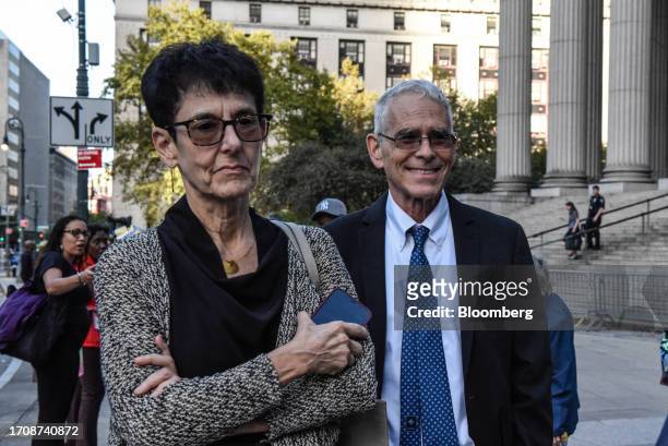 Barbara Fried and Allan Joseph Bankman, parents of FTX Co-Founder Sam Bankman-Fried, exit court in New York, US, on Thursday, Oct. 5, 2023. Former...
