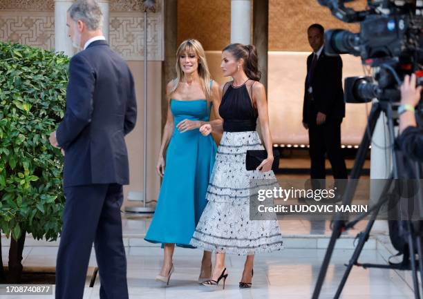 Spanish acting Prime Minister's wife Begona Gomez walks with Spain's Queen Letizia at the Alhambra, during the European Political Community summit in...