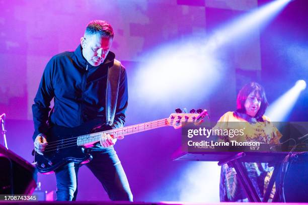 Tom Chapman and Gillian Gilbert of New Order perform at The O2 Arena on September 29, 2023 in London, England.