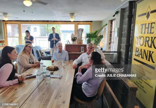 Federal Reserve Chairman Jerome Powell and the President and CEO of the Philadelphia Federal Reserve Patrick Harker , meet local small business...