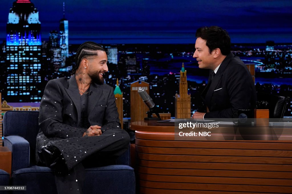 Rapper & singer Maluma during an interview with host Jimmy Fallon on ...