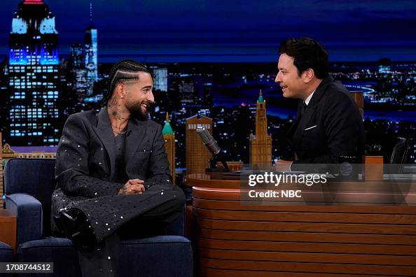 Jimmy Fallon Female Rapper Rapper & singer Maluma during an interview with host Jimmy Fallon on ...