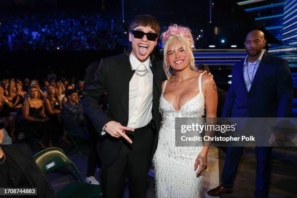 Peso Pluma and Karol G at the Billboard Latin Music Awards 2023 held at Watsco Center on October 5, 2023 in Coral Gables, Florida.