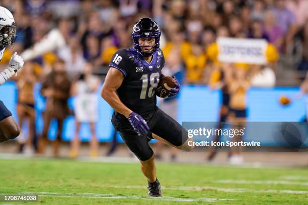 Horned Frogs wide receiver Jack Bech runs after the catch during a college football game between West Virginia Mountaineers and TCU Horned Frogs on...