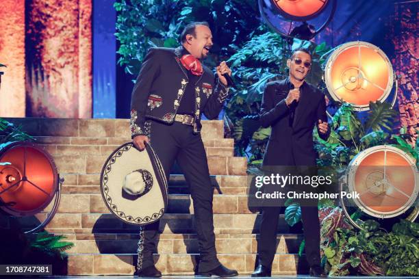 Pepe Aguilar and Marc Anthony at the Billboard Latin Music Awards 2023 held at Watsco Center on October 5, 2023 in Coral Gables, Florida.