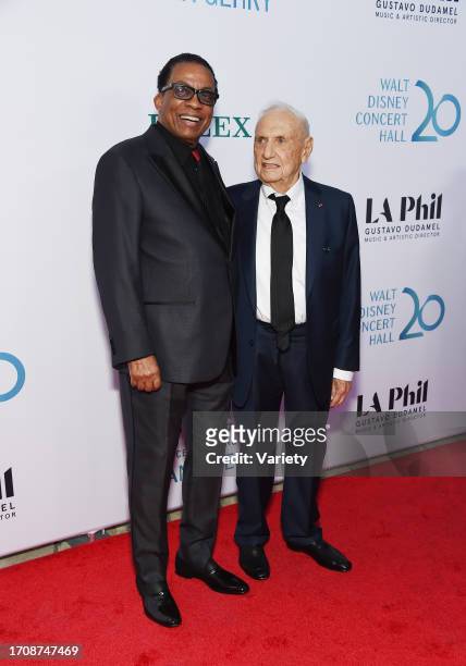 Herbie Hancock and Frank Gehry at the Los Angeles Philharmonic Gala at the Walt Disney Concert Hall on October 5, 2023 in Los Angeles, California