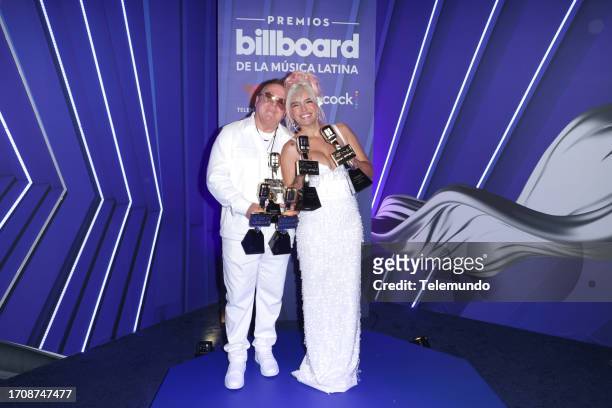 Pictured: Guillermo Giraldo, Karol G backstage at the Watsco Center in Coral Gables, FL on October 5, 2023 -- via Getty Images)