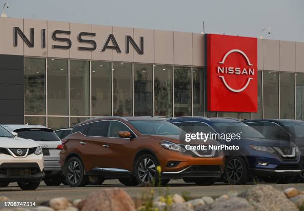 Nissan vehicles outside a Nissan dealership in South Edmonton, on September 14 in Edmonton, Alberta, Canada.