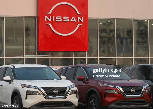 Nissan vehicles outside a Nissan dealership in South Edmonton, on September 14 in Edmonton, Alberta, Canada.