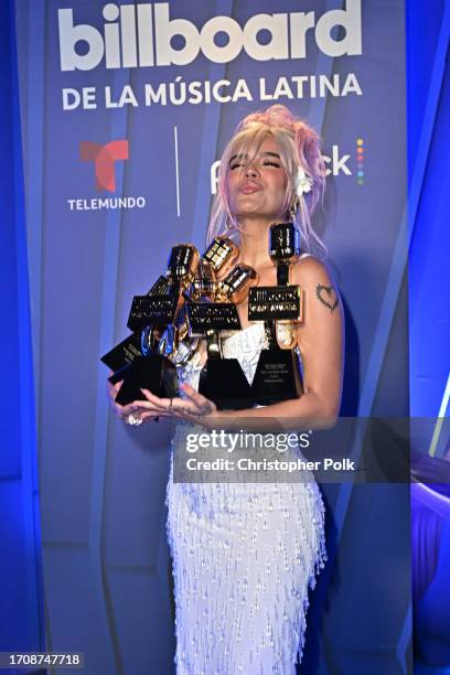 Karol G at the Billboard Latin Music Awards 2023 held at Watsco Center on October 5, 2023 in Coral Gables, Florida.