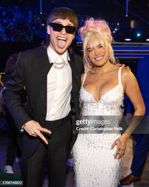 Peso Pluma and Karol G at the Billboard Latin Music Awards 2023 held at Watsco Center on October 5, 2023 in Coral Gables, Florida.