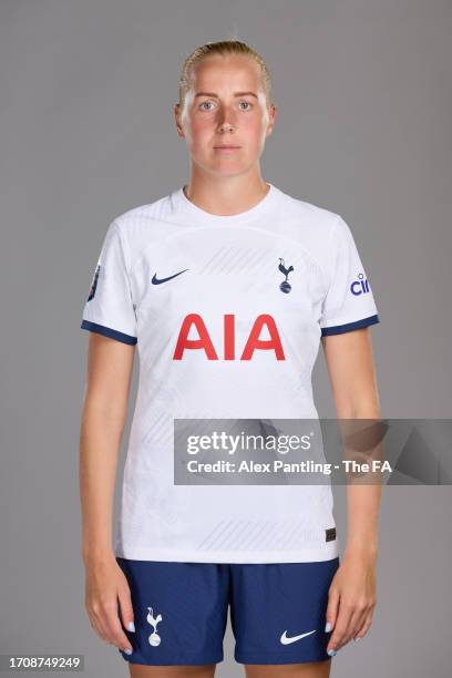 Eveliina Summanen of Tottenham Hotspur poses during the Super League Headshots 2023/24 portrait session at Tottenham Hotspur Training Centre on...