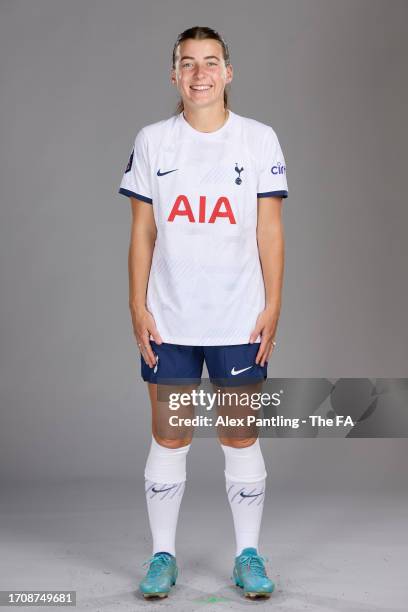 Angharad James of Tottenham Hotspur poses during the Super League Headshots 2023/24 portrait session at Tottenham Hotspur Training Centre on...