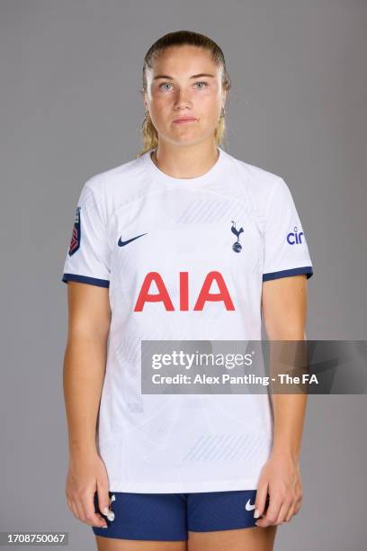 Gracie Pearse of Tottenham Hotspur poses during the Super League Headshots 2023/24 portrait session at Tottenham Hotspur Training Centre on September...