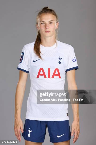 Ellie Brazil of Tottenham Hotspur poses during the Super League Headshots 2023/24 portrait session at Tottenham Hotspur Training Centre on September...