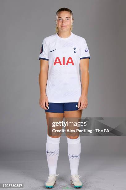 Gracie Pearse of Tottenham Hotspur poses during the Super League Headshots 2023/24 portrait session at Tottenham Hotspur Training Centre on September...