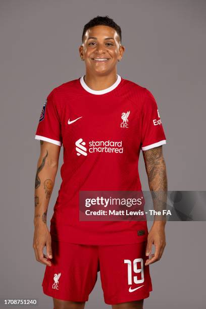 Shanice van de Sanden of Liverpool poses during the Super League Headshots 2023/24 portrait session on September 7, 2023 in Liverpool, England.