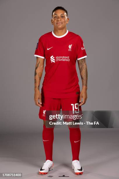 Shanice van de Sanden of Liverpool poses during the Super League Headshots 2023/24 portrait session on September 7, 2023 in Liverpool, England.
