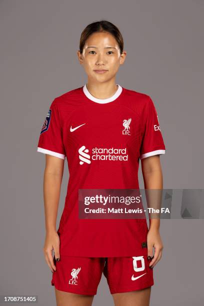 Fuka Nagano of Liverpool poses during the Super League Headshots 2023/24 portrait session on September 7, 2023 in Liverpool, England.