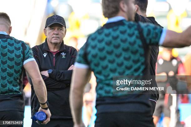 Wales' New Zealand head coach Warren Gatland attends the captain's run at la Beaujoire Stadium in Nantes, western France, on October 6 on the eve of...