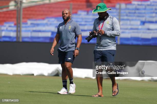 South Africa's captain Temba Bavuma arrives for a news conference prior to the South Africa men's national cricket team nets session at Arun Jaitley...