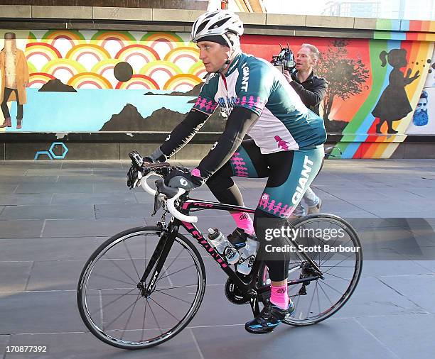 Shane Crawford begins the Shane Crawford Charity Bike Ride at Crown Riverwalk on June 20, 2013 in Melbourne, Australia. Crawford is planning to ride...