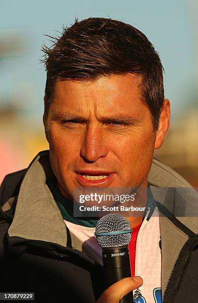 Shane Crawford looks on before the Shane Crawford Charity Bike Ride at Crown Riverwalk on June 20, 2013 in Melbourne, Australia. Crawford is planning...