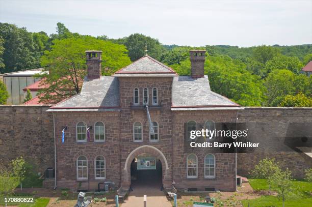 historic stone building seen from above. - pennsylvania stock pictures, royalty-free photos & images