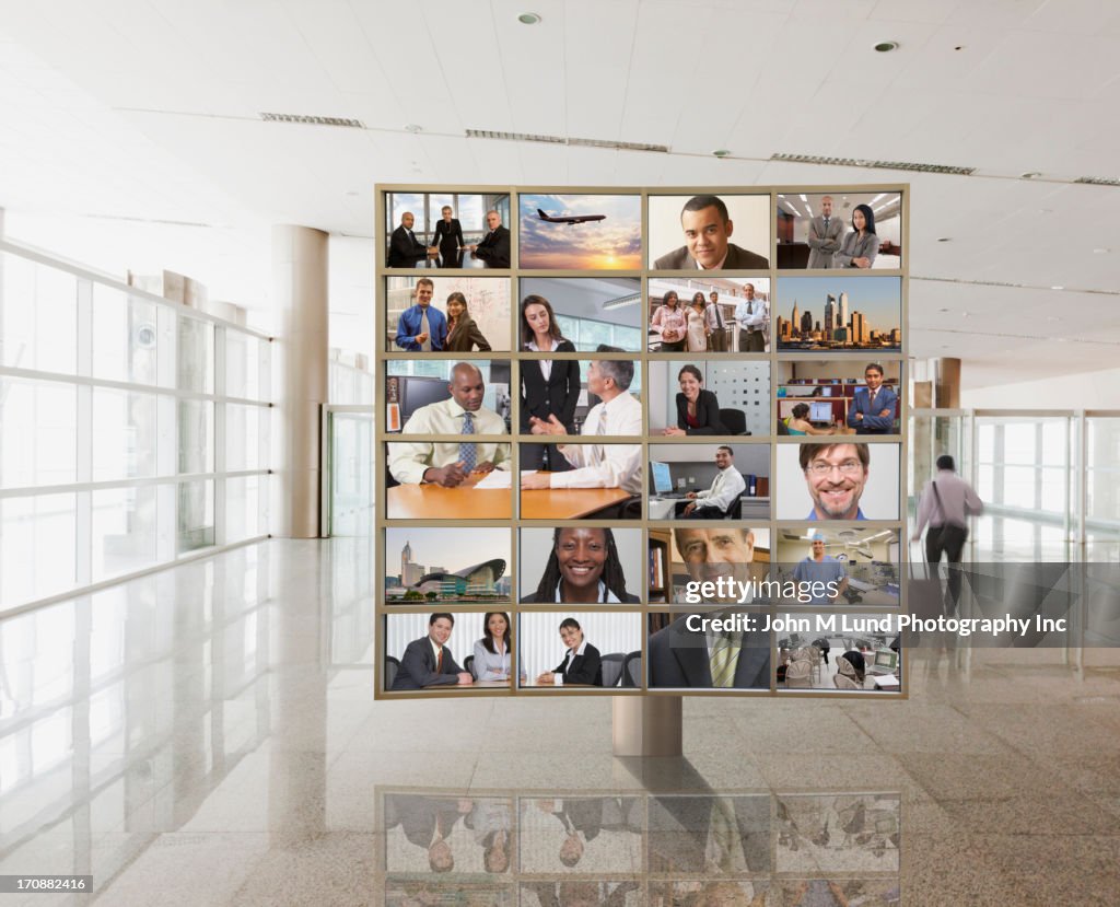 Collage of business people on screen