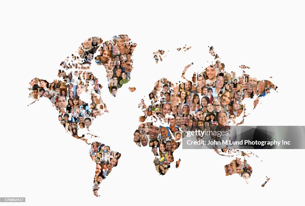 Business people's faces in map shape
