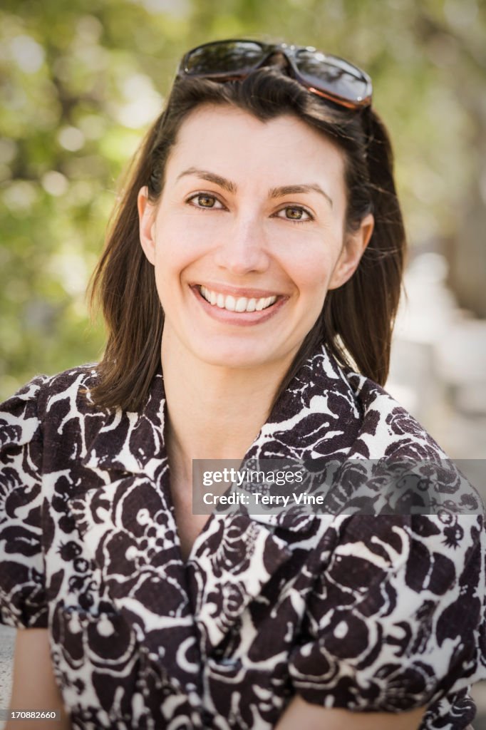 Caucasian woman smiling outdoors