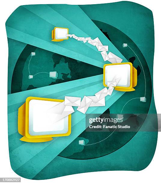 Emails Transfers From One Computer To Another Computer High-Res Vector ...