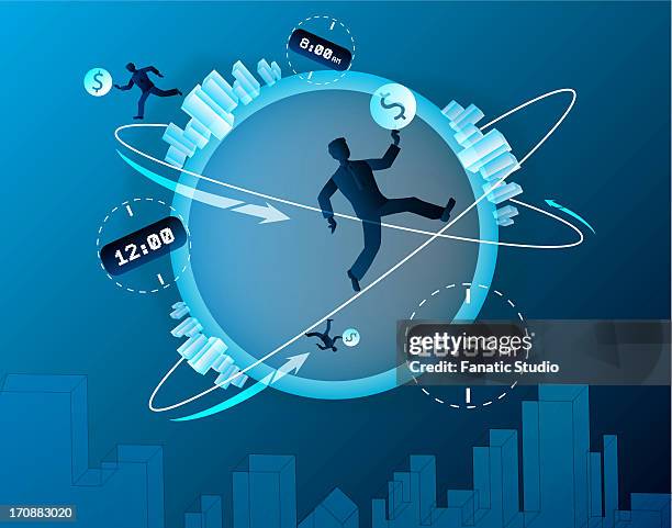 illustration representing human race for development - money makes the world go around stock illustrations