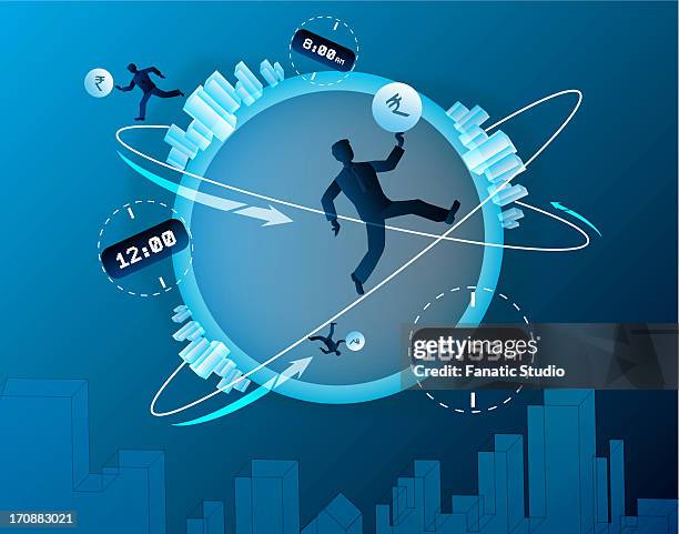 illustration representing human race for development - money makes the world go around stock illustrations
