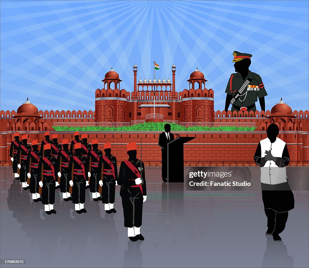 Independence day celebration in front of a fort, Red Fort, Delhi, India