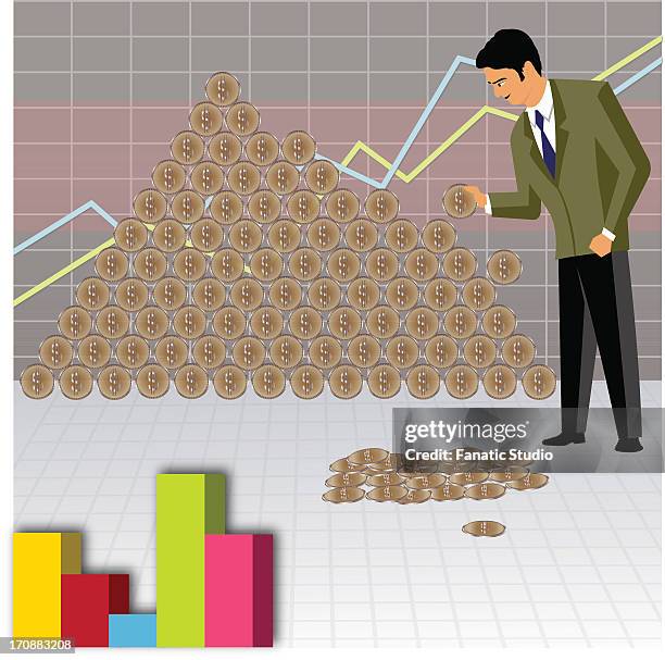 businessman arranging money to make a money pyramid - funeral planning stock illustrations