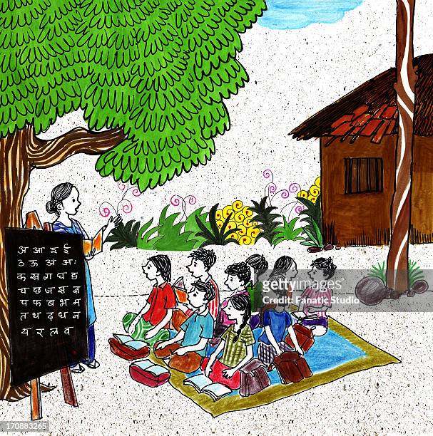 ilustraciones, imágenes clip art, dibujos animados e iconos de stock de scene of a rural school - shank