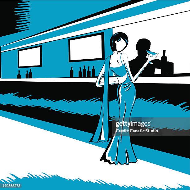 woman holding a glass of cocktail in a nightclub - bar drink establishment stock-grafiken, -clipart, -cartoons und -symbole