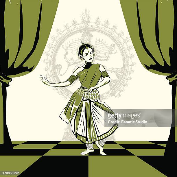 ilustraciones, imágenes clip art, dibujos animados e iconos de stock de woman performing bharatnatyam the indian classical dance - actress