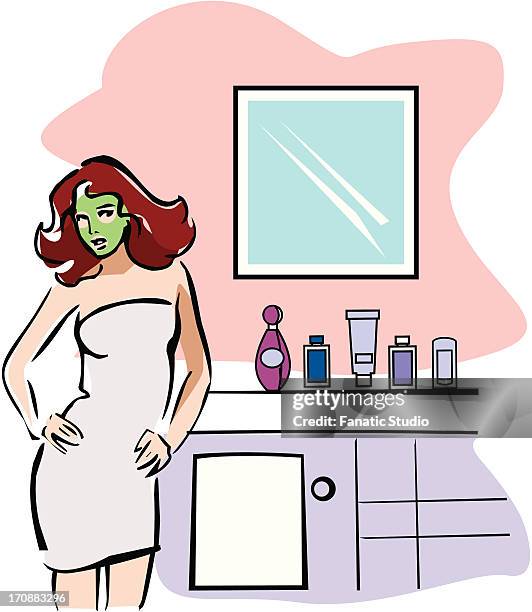 woman with facial mask applied on her face - self storage vector stock illustrations