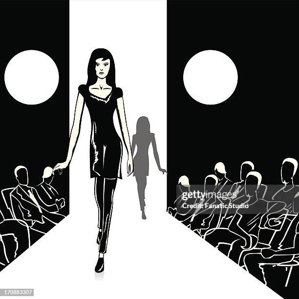 fashion models walking on the ramp - laufsteg stock-grafiken, -clipart, -cartoons und -symbole