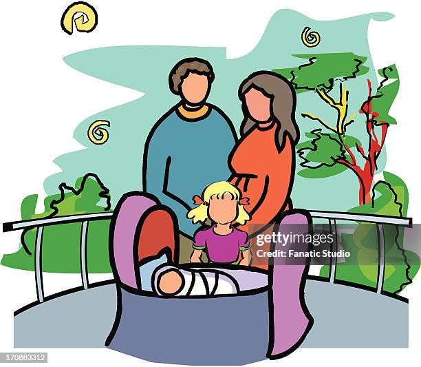 couple with their two children in a park - blonde attraction stock illustrations