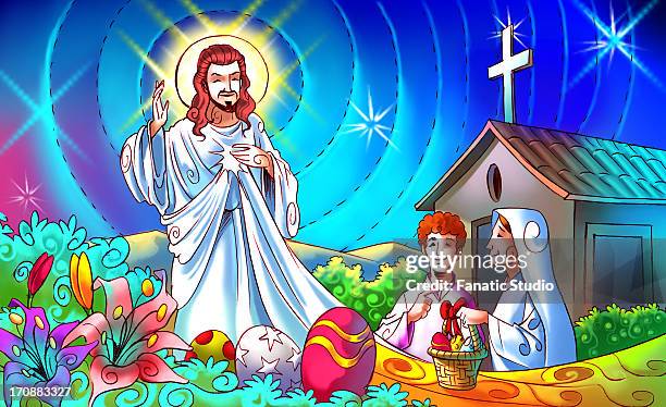 jesus christ blessing a family - kindred spirits stock illustrations