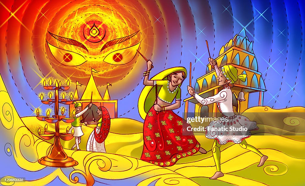 Couples doing garba dance of navratri festival